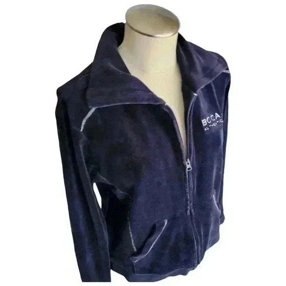 Vintage Y2K Boca Velour Zip-Up Sweatshirt L Navy - Picture 3 of 12